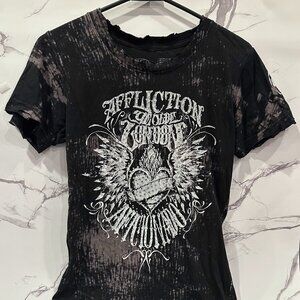 Affliction "Watson" Ye Olde London Black Women's T-Shirt, Size Medium